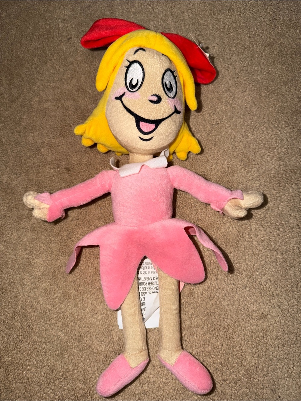 Dr. Seuss Pink Flower Dress Girl Plush with Yellow Hair and Red Bow